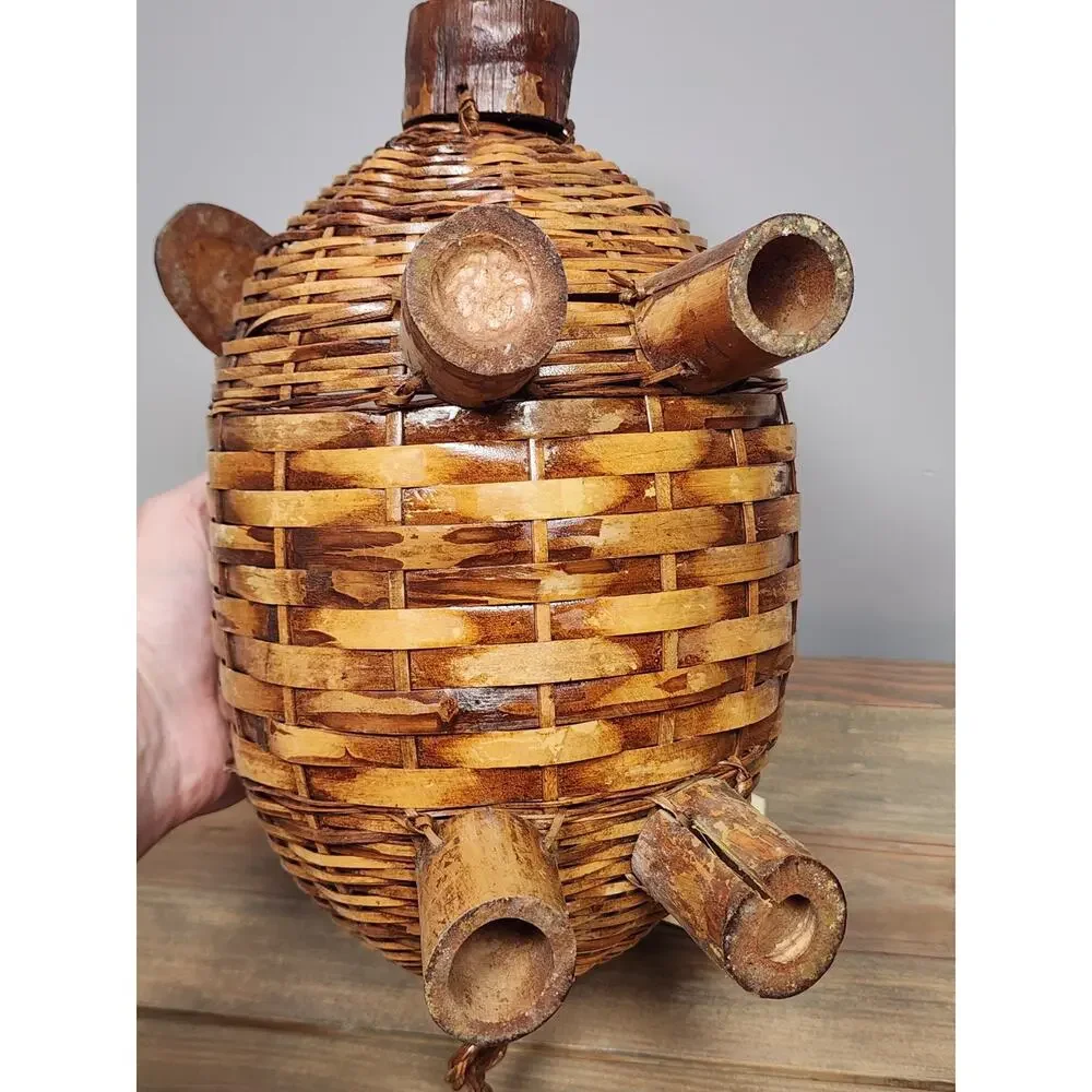 Basketville Hand Woven Wicker and Bamboo Pig Basket Planter